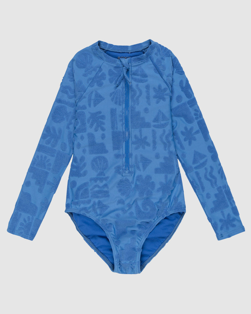 Girls 8-16 Beach Check Onesie Long Sleeve Rash Vest