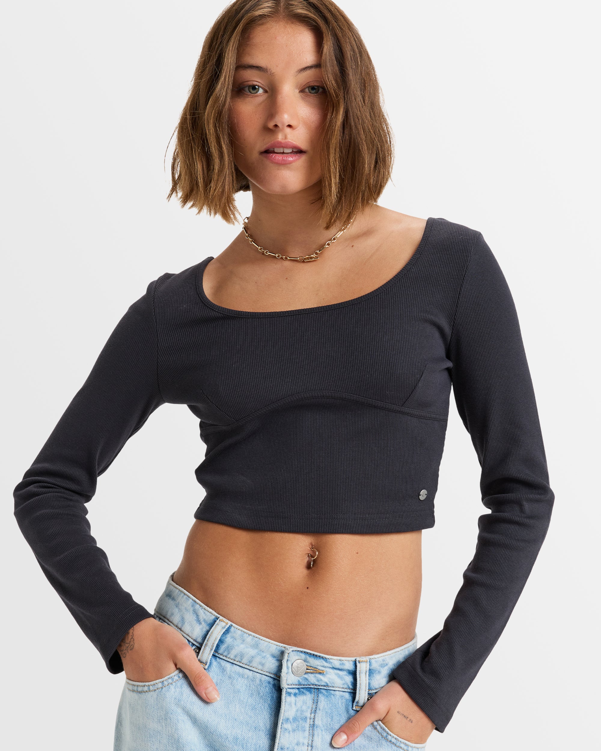 ROXY Womens Pretty Please Long Sleeve Cropped Top