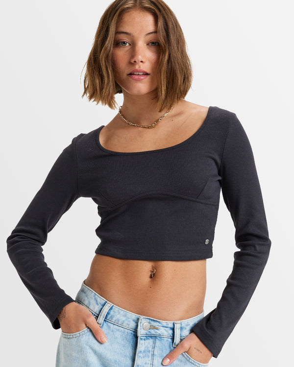 Womens Pretty Please Long Sleeve Cropped Top