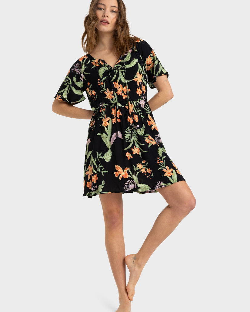 Womens Tropical Tides Crinkle Mini Dress