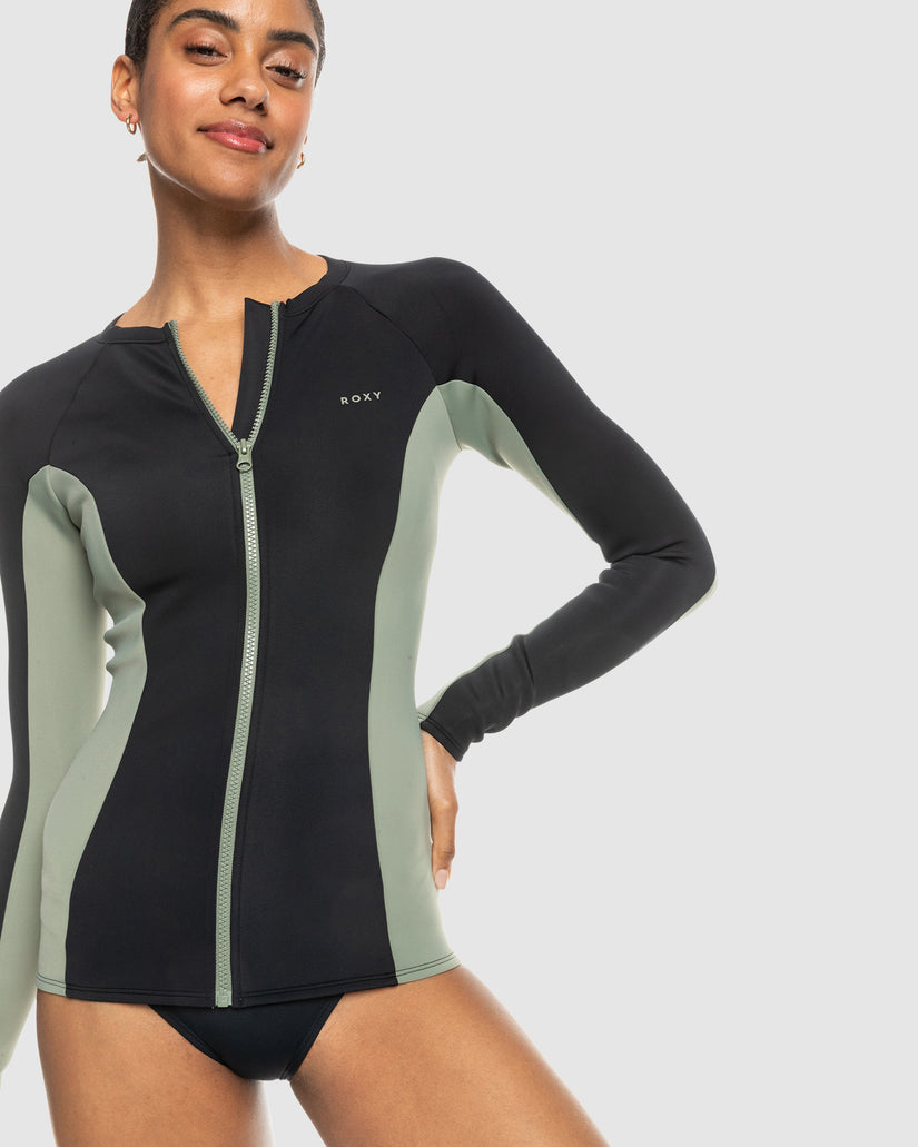 Womens Roxy Pro Wave Long Sleeve Zipped Rash Vest