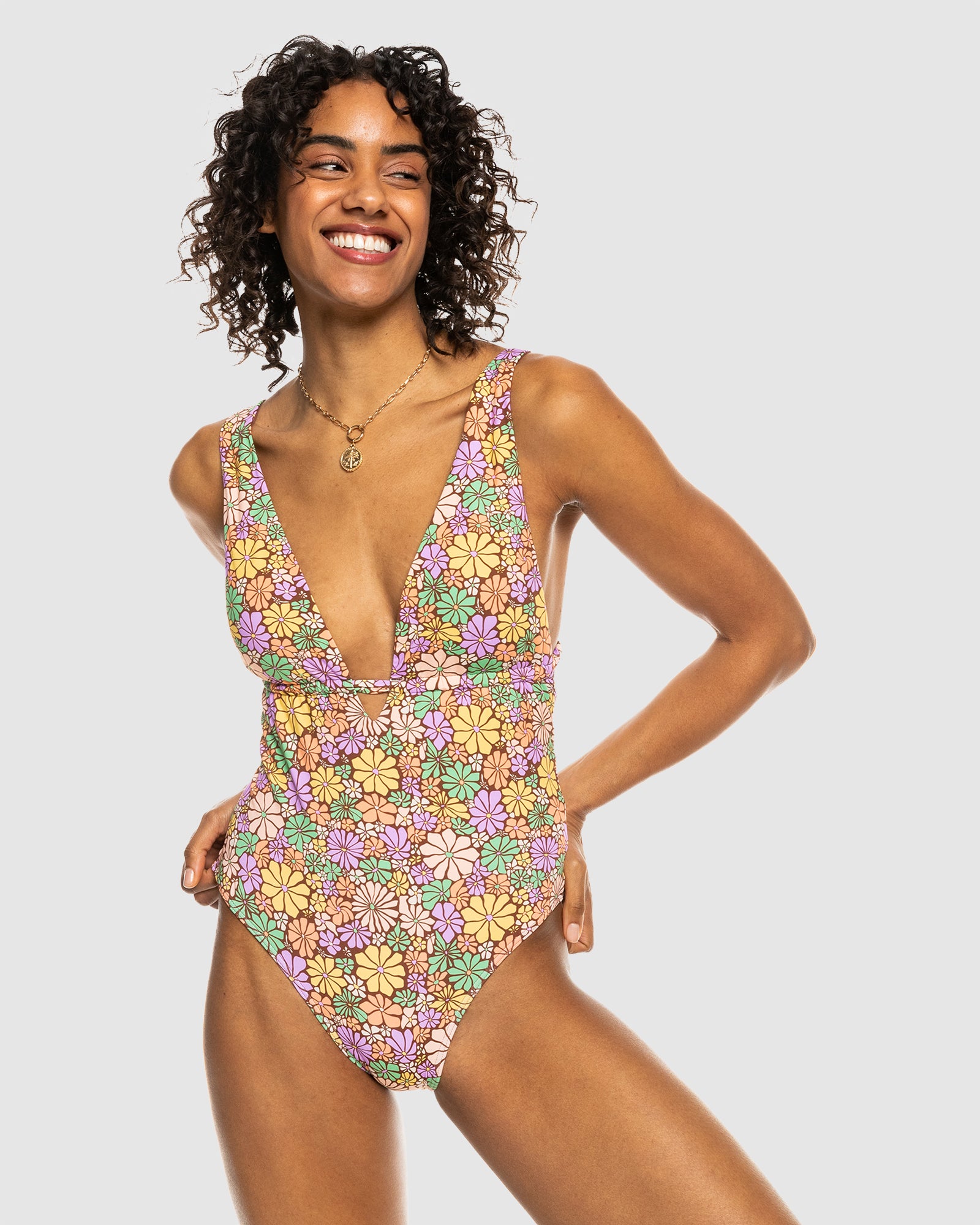 ROXY Womens All About Sol Tie Back One-Piece Swimsuit