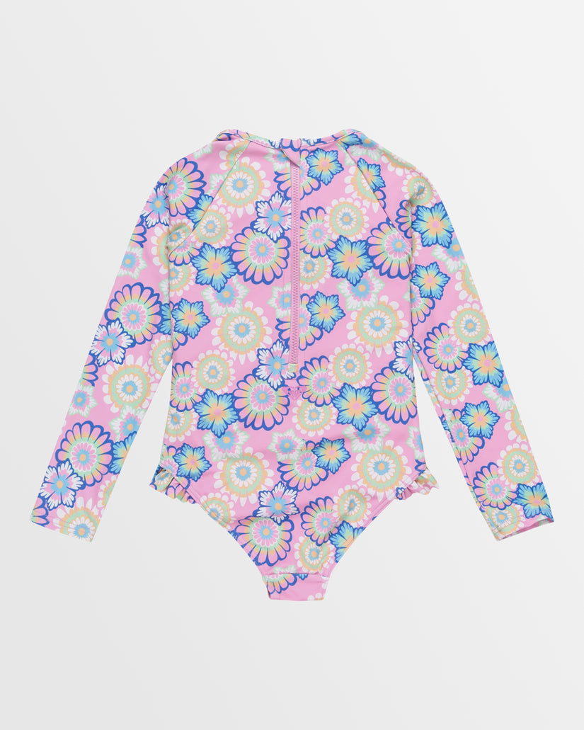 Girls 2-7 Flower Party Long Sleeve One Piece Rash Vest