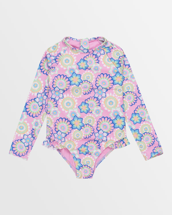 Girls 2-7 Flower Party Long Sleeve One Piece Rash Vest